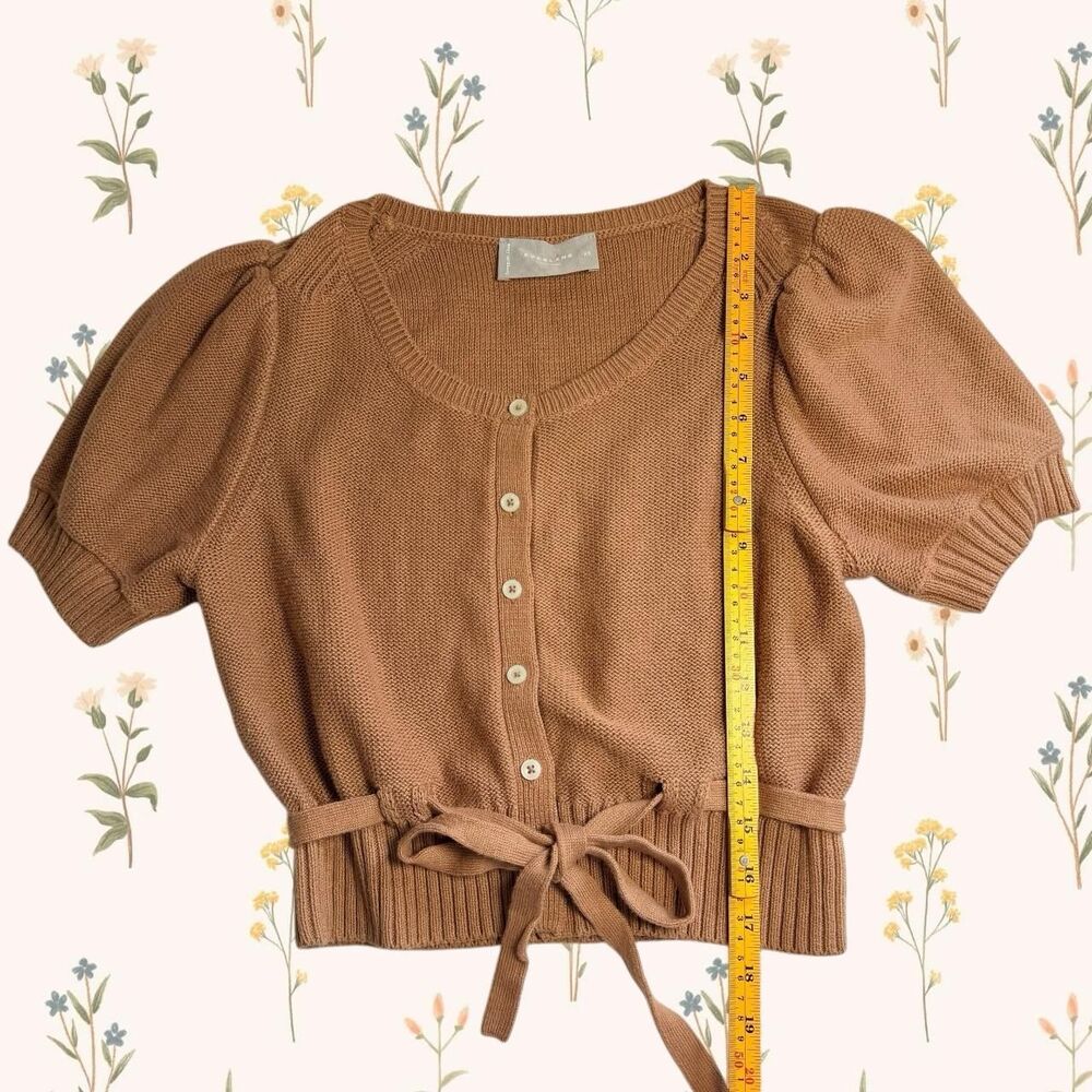 Everlane "The Puff Sleeve" Short Sleeve Cardigan Coquette Cotton Bow Top XS - Picture 5 of 6